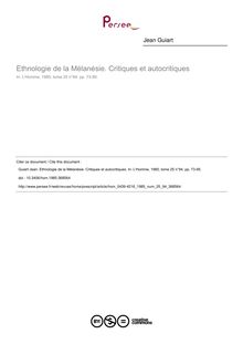 Ethnologie de la Mélanésie. Critiques et autocritiques - article ; n°94 ; vol.25, pg 73-95