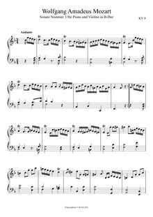 Partition , Andante (Piano), violon Sonata, Violin Sonata No.3, B♭ major