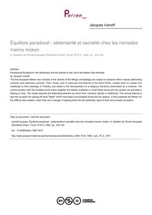 Équilibre paradoxal : sédentarité et sacralité chez les nomades marins moken - article ; n°2 ; vol.79, pg 103-130