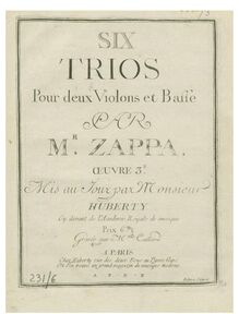 Partition Basso Continuo, 6 Trios pour 2 Violons et Basse, Zappa, Francesco