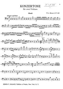Partition Basses, Concertone, Concertone No.2, C major, Mozart, Wolfgang Amadeus