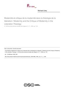 Modernité et critique de la modernité dans la théologie de la libération / Modernity and the Critique of Modernity in the Liberation Theology - article ; n°1 ; vol.71, pg 7-23