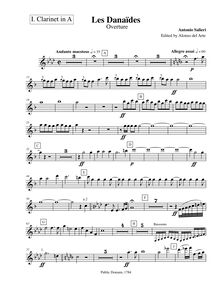 Partition clarinette 1 (A), Les Danaïdes, Salieri, Antonio