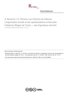 A. Bensa & J.-C. Rivierre, Les Chemins de l alliance. L organisation sociale et ses représentations en Nouvelle-Calédonie (Région de Touho — aire linguistique cèmuhî)  ; n°96 ; vol.25, pg 174-177