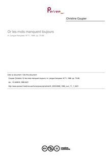 Or les mots manquent toujours - article ; n°1 ; vol.71, pg 70-86