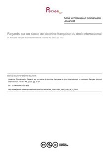 Regards sur un siècle de doctrine française du droit international - article ; n°1 ; vol.46, pg 1-57