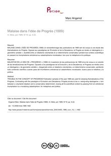 Malaise dans l idée de Progrès (1889) - article ; n°1 ; vol.19, pg 5-22