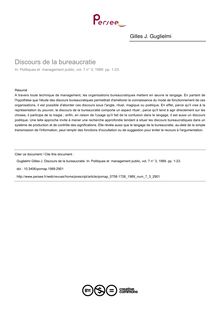 Discours de la bureaucratie - article ; n°3 ; vol.7, pg 1-23