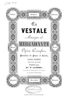 Partition complète, La Vestale, The Vestal Virgin, Mercadante, Saverio