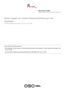 Wiese Leopold von, Herbert Spencers Einführung in die Soziologie.  ; n°4 ; vol.2, pg 327-328