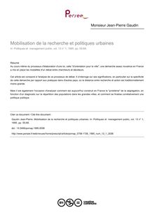 Mobilisation de la recherche et politiques urbaines - article ; n°1 ; vol.13, pg 55-68