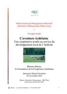 L’aventure Ardelaine - Une coopérative textile au service du développement local de l’Ardèche - par Béatrice Barras