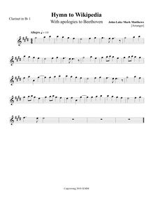 Partition clarinette 1 (en B♭), Hymn to Wikipedia, D major, Matthews, John-Luke Mark
