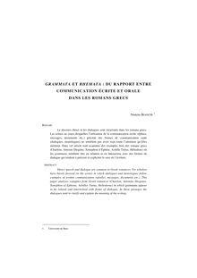 Grammata et rhemata : du rapport entre communication écrite et orale dans les romans grecs - article ; n°1 ; vol.36, pg 119-140