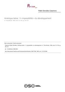 Amérique latine : l « impossibilité » du développement - article ; n°38 ; vol.10, pg 251-271