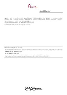 (Note de recherche). Approche internationale de la conservation des ressources phytogénétiques - article ; n°1 ; vol.192, pg 131-133
