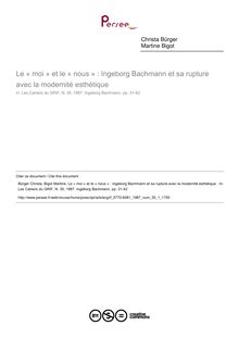 Le « moi » et le « nous » : Ingeborg Bachmann et sa rupture avec la modernité esthétique  - article ; n°1 ; vol.35, pg 31-42