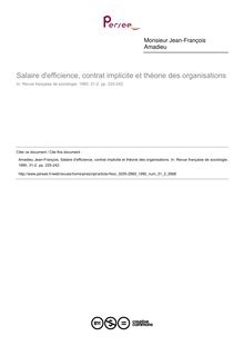 Salaire d efficience, contrat implicite et théorie des organisations - article ; n°2 ; vol.31, pg 225-242