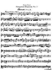 Partition clarinette 1, 2 (A, B♭), Hungarian Rhapsody No.6, Tempo giusto