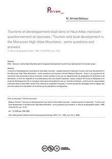 Tourisme et développement local dans le Haut-Atlas marocain : questionnement et réponses / Tourism and local development in the Moroccan High Atlas Mountains : some questions and answers - article ; n°4 ; vol.84, pg 15-23