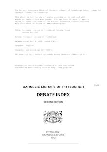 Carnegie Library of Pittsburgh Debate Index - Second Edition