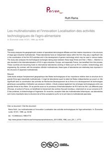 Les multinationales et l innovation Localisation des activités technologiques de l agro-alimentaire - article ; n°1 ; vol.231, pg 62-68