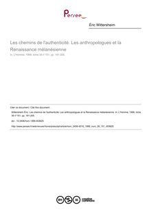 Les chemins de l authenticité. Les anthropologues et la Renaissance mélanésienne - article ; n°151 ; vol.39, pg 181-205