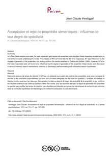 Acceptation et rejet de propriétés sémantiques : influence de leur degré de spécificité - article ; n°1 ; vol.74, pg 191-200