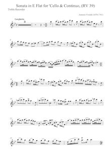 Partition aigu enregistrement  , partie, violoncelle Sonata en E-flat major