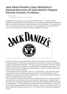 Jack Daniel Distillery Says Welshman s Claimed Discovery Of Jack Daniel s Original Formula Contrary To History