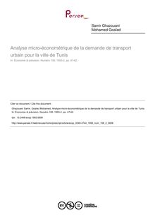 Analyse micro-économétrique de la demande de transport urbain pour la ville de Tunis - article ; n°2 ; vol.108, pg 47-62