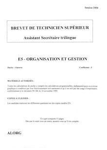 Organisation et gestion 2004 BTS Assistant secrétaire trilingue