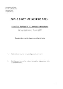 Résumé et commentaire de texte 2006 Ecole d Ortophonie de Caen Université de Caen Basse-Normandie