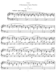Partition complète, Romance Sans Paroles Op.17, Songs without Words