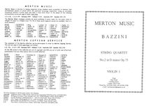 Partition parties complètes, corde quatuor No.2, Bazzini, Antonio