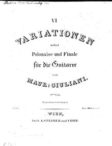 Partition complète, 6 Variations, Op.9, VI Variationen nebst Polonaise und Finale par Mauro Giuliani