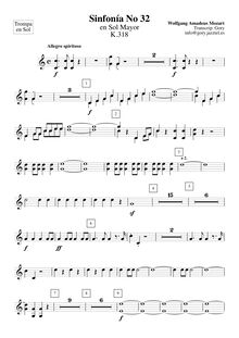 Partition cornes 1, 2 (en G), Symphony No.32, Overture, G major