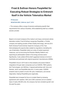 Frost & Sullivan Honors PeopleNet for Executing Robust Strategies to Entrench Itself in the Vehicle Telematics Market