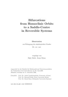 Bifurcations from homoclinic orbits to a saddle centre in reversible systems [Elektronische Ressource] / vorgelegt von Jenny Klaus