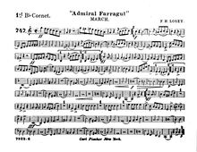Partition Cornet 1 (B♭), Admiral Farragut, C Major, Losey, Frank Hoyt