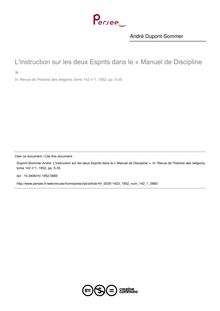 L instruction sur les deux Esprits dans le « Manuel de Discipline » - article ; n°1 ; vol.142, pg 5-35