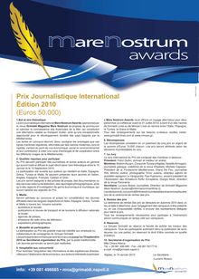 Prix journalistique international édition 2010 (euros 50 000)