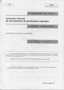 Composition d analyse et probabilités 2004 Agrégation de mathématiques Agrégation (Externe)