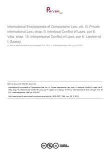 International Encyclopedia of Comparative Law, vol. III, Private International Law, chap. 9, Interlocal Conflict of Laws, par E. Vitta, chap. 10, Interpersonal Conflict of Laws, par K. Lipstein et I. Szaszy - note biblio ; n°3 ; vol.38, pg 975-976