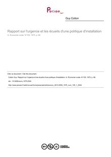 Rapport sur l urgence et les écueils d une politique d installation - article ; n°1 ; vol.105, pg 68-68