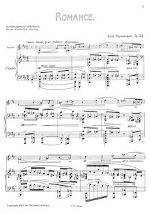 Partition de piano et partition de violon, Romance, Op.23