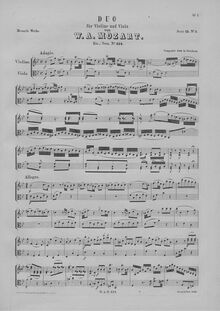 Partition complète, 2 Duos pour violon et viole de gambe, G major (No.1) and B♭ major (No.2) par Wolfgang Amadeus Mozart