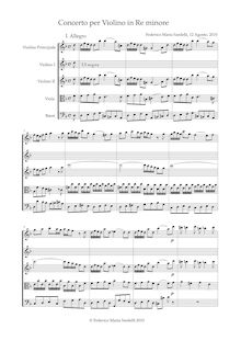 Partition complète, Concerto pour violon, cordes et Bc en D minor