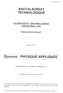 Physique Appliquée 2003 S.T.I (Génie Electronique) Baccalauréat technologique