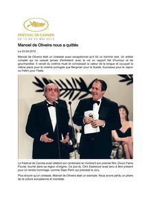 Manoel de Oliveira : l hommage du Festival de Cannes